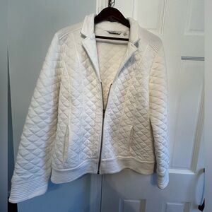 Isaac Mizrahi Live! | Quilted Zip Up White Bomber | Sz L